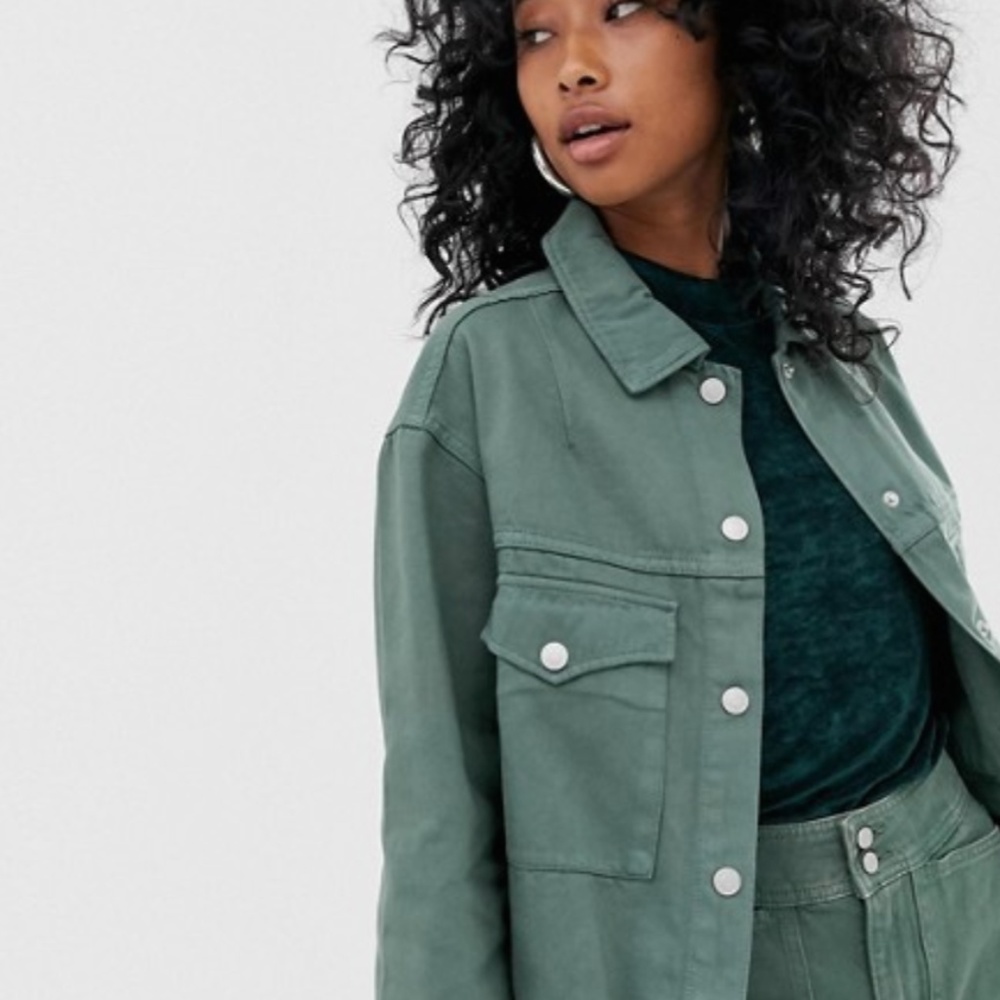 Cropped Drawstring Denim Jacket